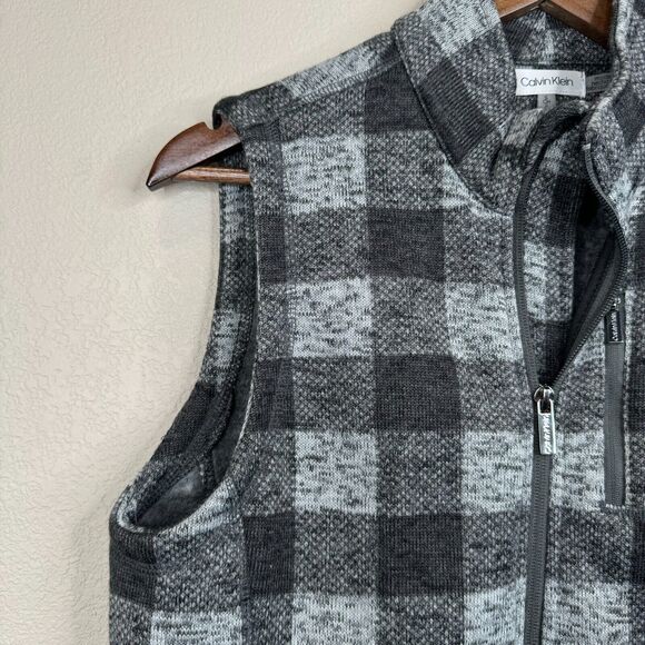 Calvin Klein Women's Glenn Plaid Knit Full Zip Sleeveless Black/Gray Size Small - Picture 3 of 11